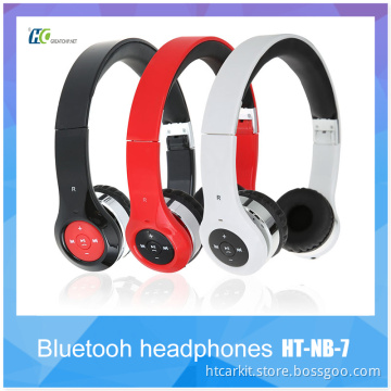 HT-NB-7 stretchable foldable ABS over ear noise cancelling FM Radio Bluetooth Headset with Microphone